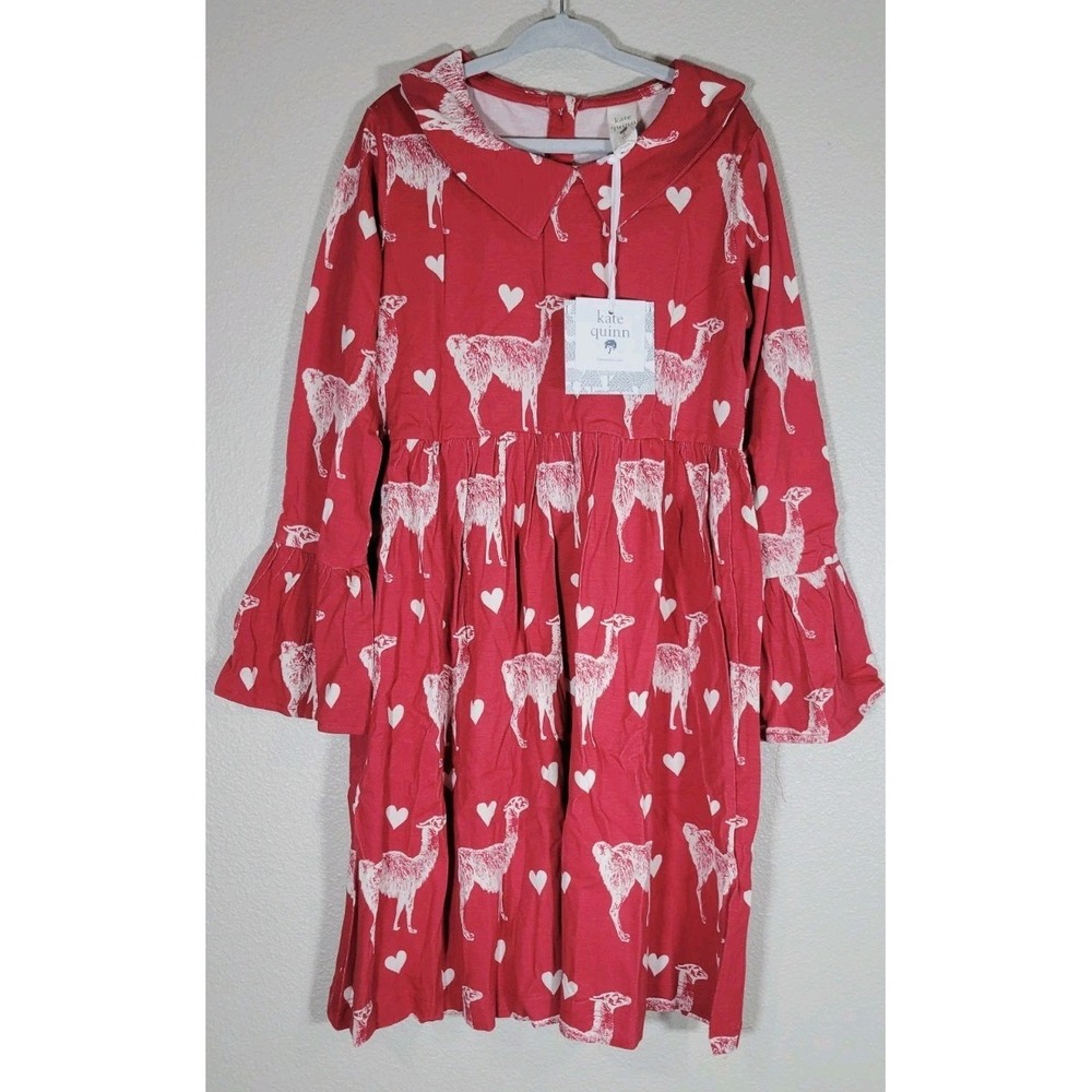 Kate Quinn Red Llama‎ Heart Bamboo Dress Girls 7Y NWT 2023